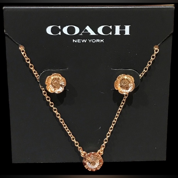 COACH Tea Rose Set: Earrings +
Necklace NWT - Picture 1 of 9